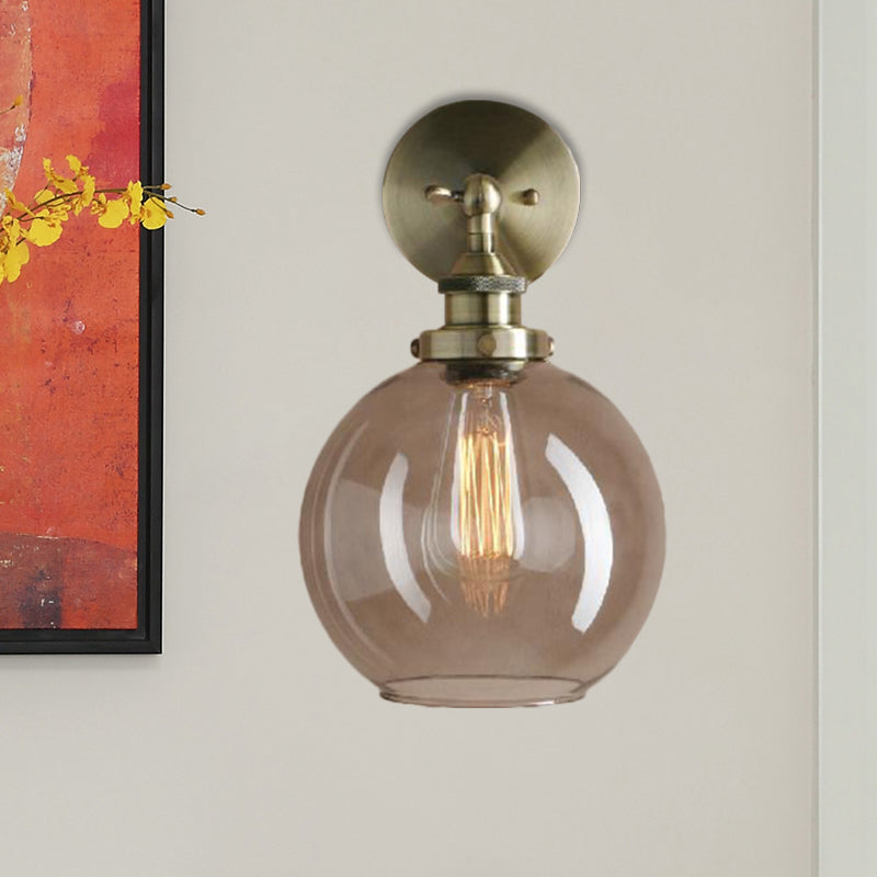 Light Grey Glass Wall Sconce: Industrial Black/Brass/Copper Globe Living Room Lighting Fixture
