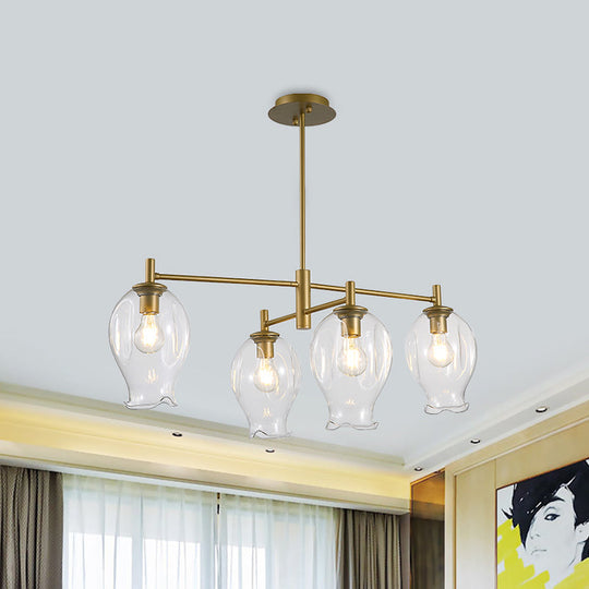 Modern 4-Light Clear Glass Bud Shade Chandelier For Dining Room And Hotel Pendant Lighting