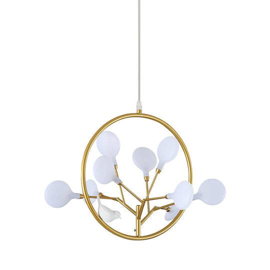 9-Light Bird Deco Pendant Lamp: Elegant Metallic Gold Hanging Light For Cloth Shop