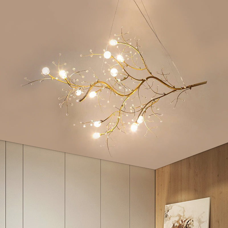 Situla - Metallic Metallic Thin Branch Chandelier with Crystal Bead 10 Lights Romantic Suspension Light for Boutique