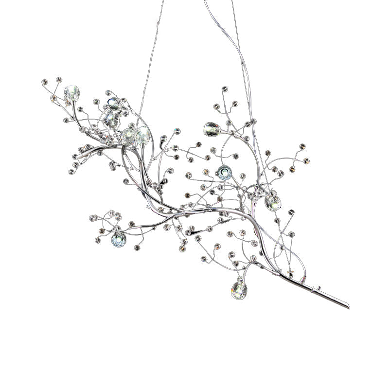 Romantic Crystal Bead Chandelier: Metallic Thin Branch Design 10 Lights For Boutique