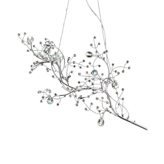 Romantic Crystal Bead Chandelier: Metallic Thin Branch Design 10 Lights For Boutique