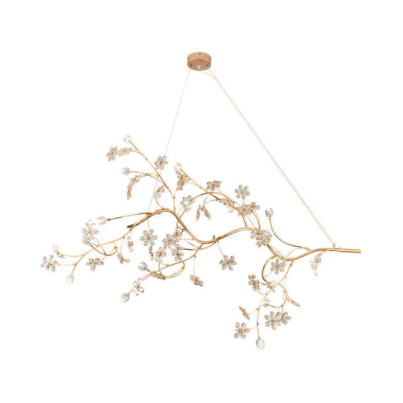 Jessica - Plum Romantic Plum Tree Chandelier with Crystal Flower 12 Lights Metallic Pendant Light in Gold for Cafe