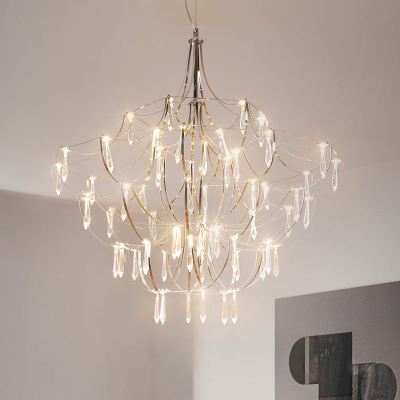Stylish Crystal Icicle Chandelier With Chrome Finish - Elegant Pendant Light For Living Rooms And