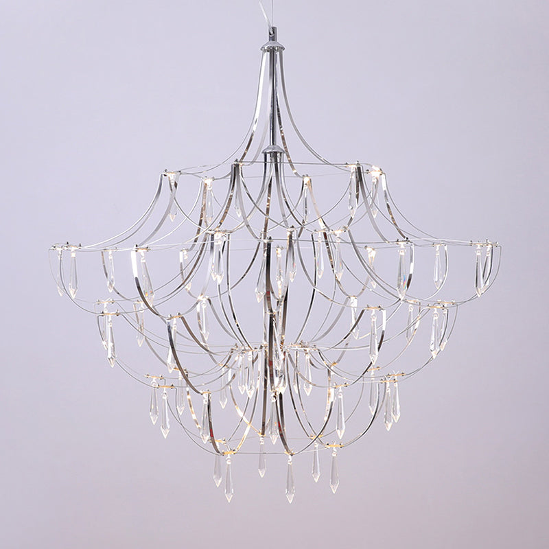 Stylish Crystal Icicle Chandelier With Chrome Finish - Elegant Pendant Light For Living Rooms And