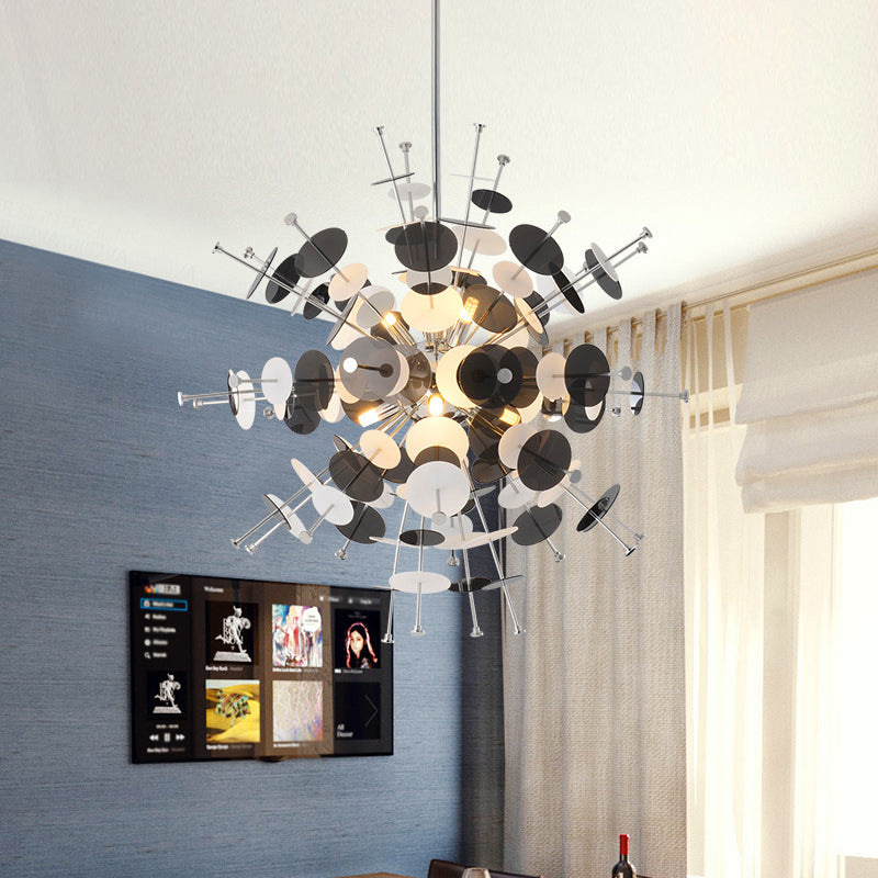 Sleek Black/Gold Metal Multi-Head Chandelier With Small Panel - Ideal For Coffee Shops Black / 23.5