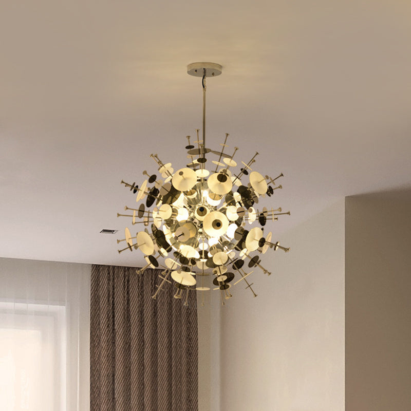 Sleek Black/Gold Metal Multi-Head Chandelier With Small Panel - Ideal For Coffee Shops