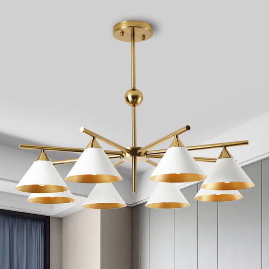 Contemporary White Pyramid Shade Pendant Light: Elegant Metallic Chandelier For Living Room 8 /