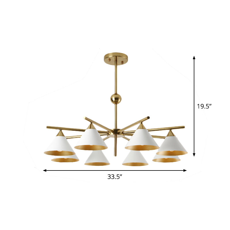 Contemporary White Pyramid Shade Pendant Light: Elegant Metallic Chandelier For Living Room