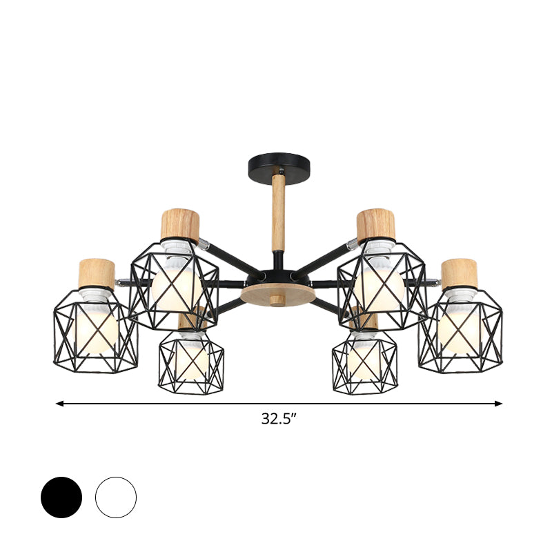 Iron Drum Wire Frame Chandelier - Modern Style Pendant Lighting In Black/White 3/6/8-Light For
