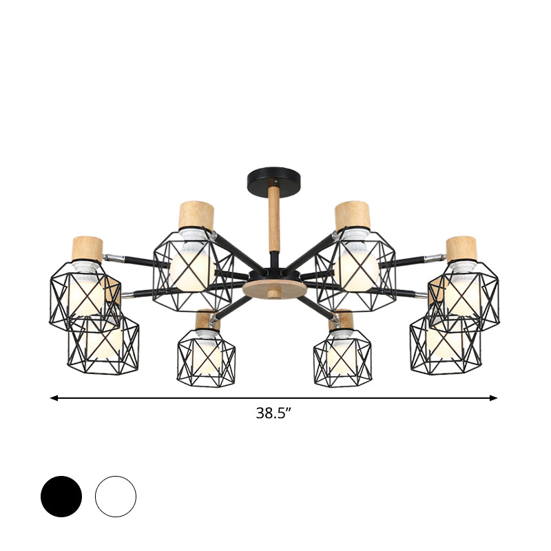 Iron Drum Wire Frame Chandelier - Modern Style Pendant Lighting In Black/White 3/6/8-Light For