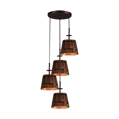 Rustic Wood Pendant Light With 4 Hanging Lamps - Coolie Shade For Restaurants In Brown