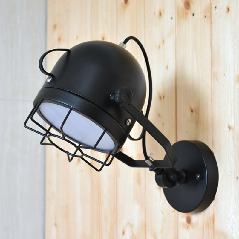 Vintage Black Rotatable Wall Sconce With Metal Dome Shade For Corridors
