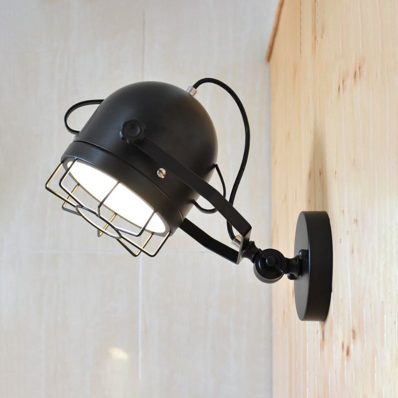 Vintage Black Rotatable Wall Sconce With Metal Dome Shade For Corridors
