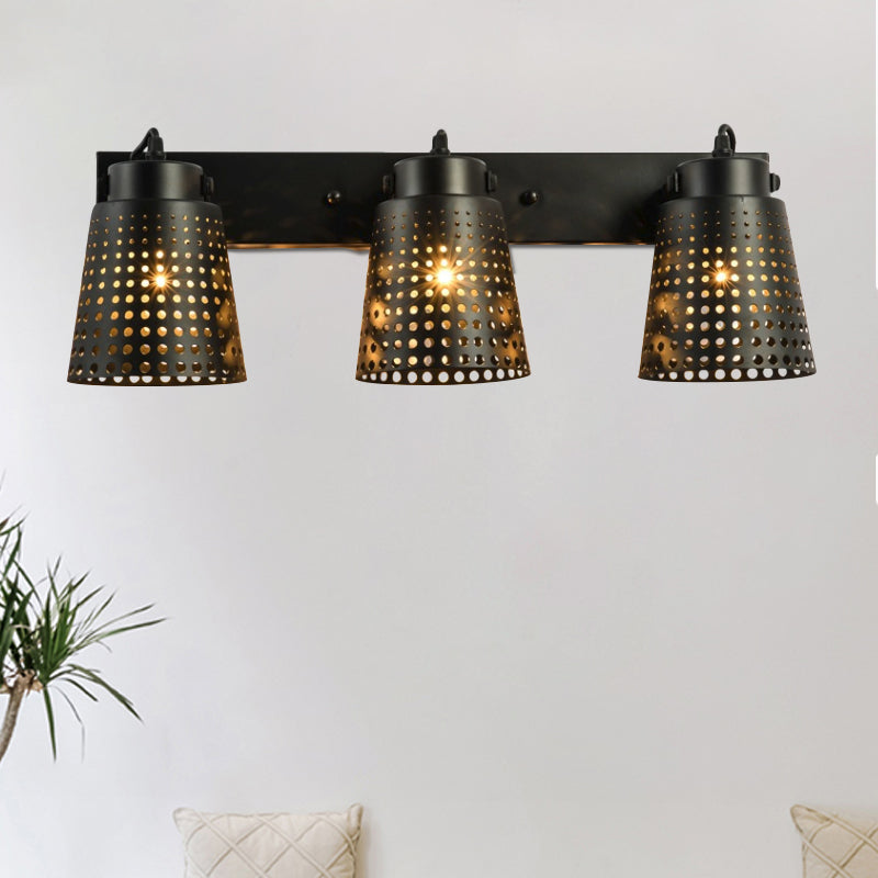 Tapered Metal Wall Light Fixture: Industrial Rotatable Sconce With Hollow Out Design (1/2/3-Head) -