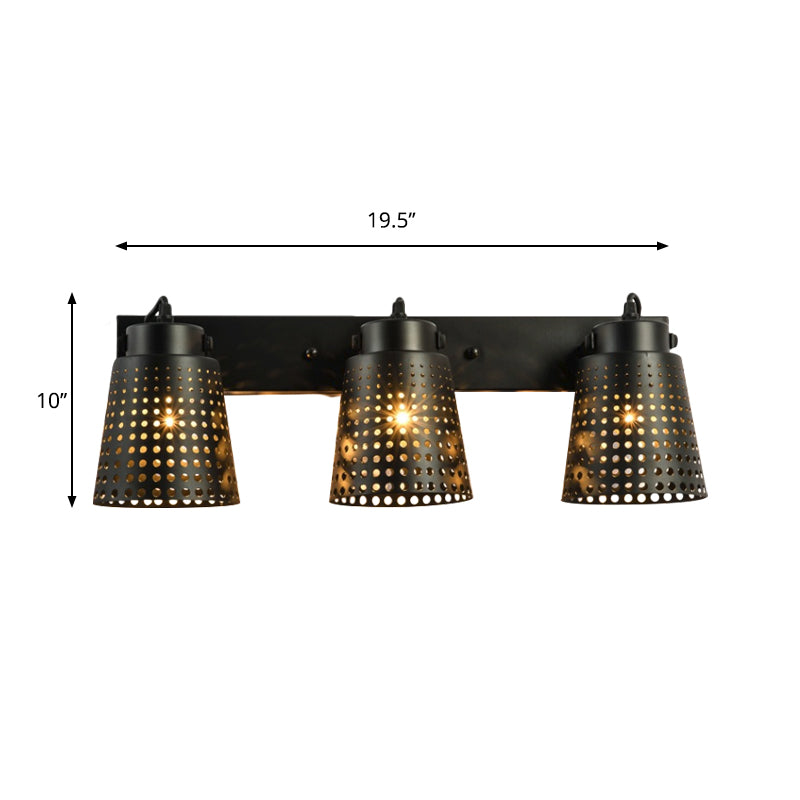 Tapered Metal Wall Light Fixture: Industrial Rotatable Sconce With Hollow Out Design (1/2/3-Head) -