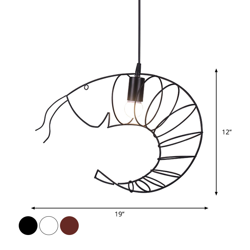 Retro Stylish 1-Light Metal Hanging Lamp - Black/Red/White Shrimp Pendant Light With Wire Guard For