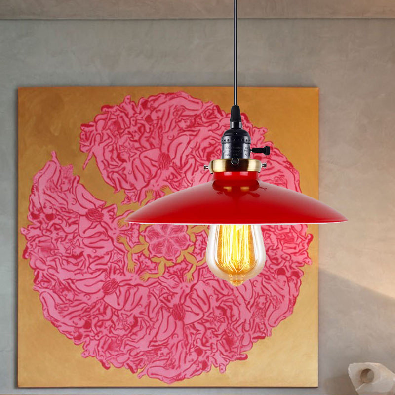 3-Pack Industrial Style Metal Pendant Lights - Saucer Shade Red Hanging Light Restaurant Quality