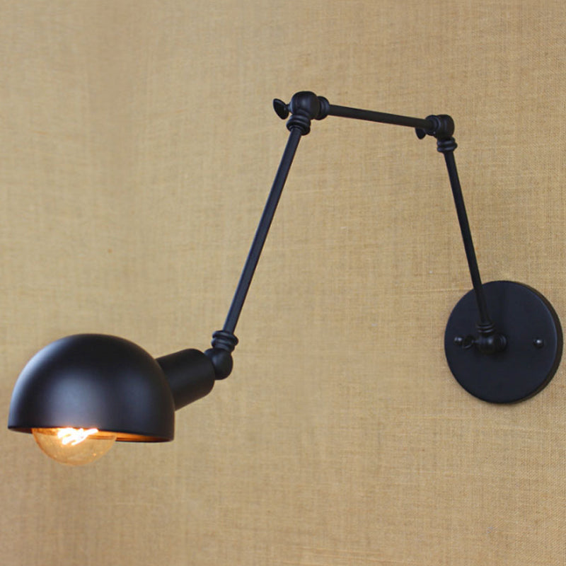 Stylish Loft Bowl Wall Light - Metallic Sconce With Extendable Plug-In Cord (1 Bulb Black)
