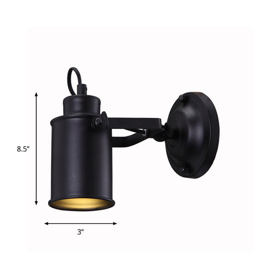 Retro-Style Matte Black Wall Sconce With Adjustable Cylindrical Shade And Plug-In Cord