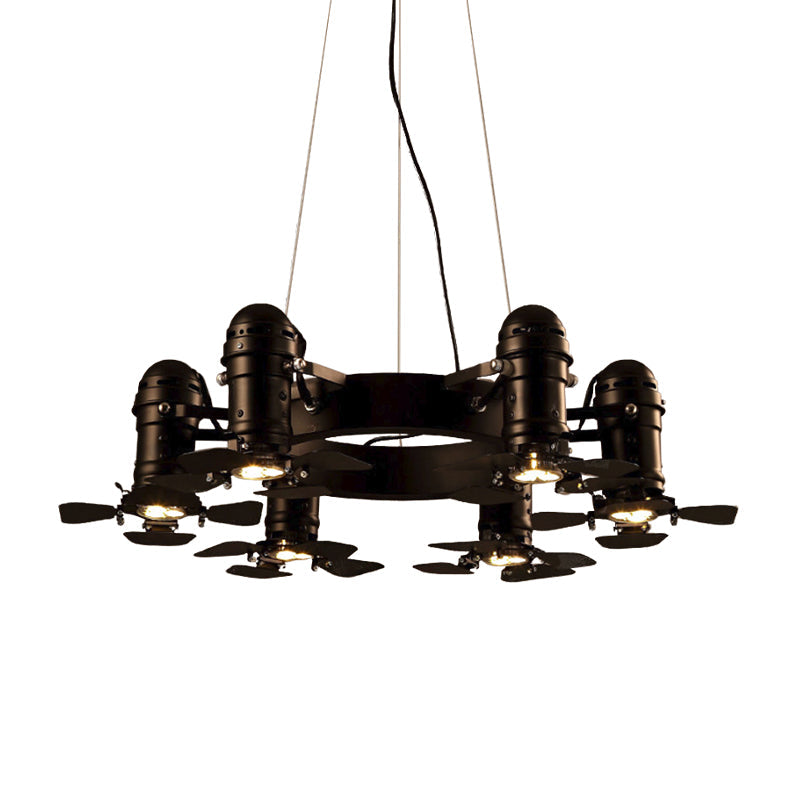 Vintage Style Chandelier Light Fixture - Metallic Black Finish, Shaded, 6 Lights, Hanging Design