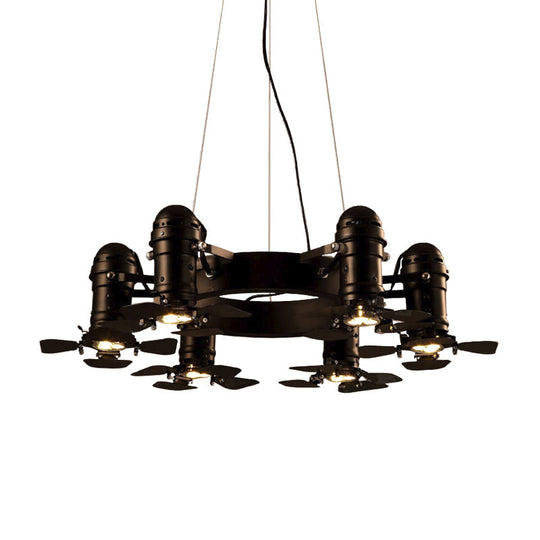 Vintage Style Chandelier Light Fixture - 6-Light Metallic Black Hanging Lamp With Shaded Finish