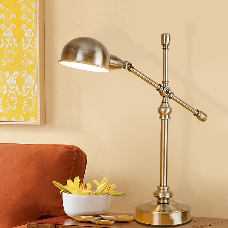 Vintage Brass Desk Light - Stylish Metal Dome Shade Adjustable Living Room Table Lamp