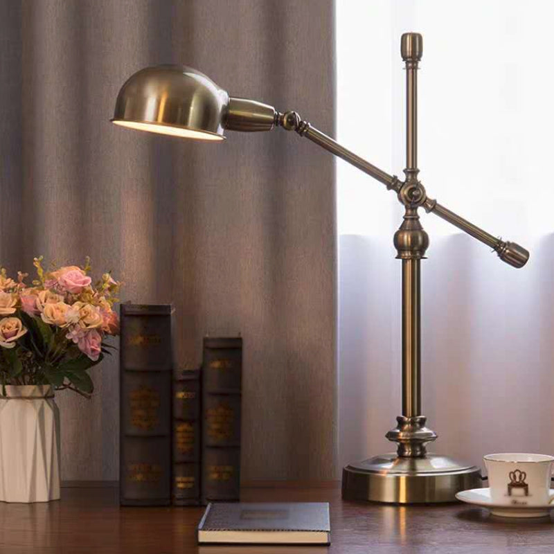 Vintage Brass Desk Light - Stylish Metal Dome Shade Adjustable Living Room Table Lamp