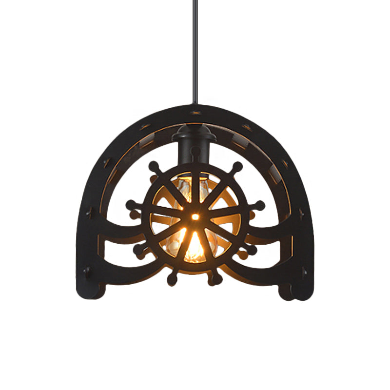 Industrial Cafe Pendant Light With Creative Waterwheel Design - Metallic Finish