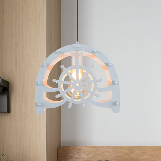 Industrial Cafe Pendant Light With Creative Waterwheel Design - Metallic Finish White