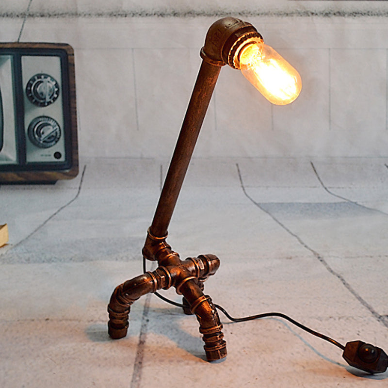 Bronze Finish Table Lamp: Plumbing Pipe Living Room Lighting Rustic Stylish Metal Open Bulb Included
