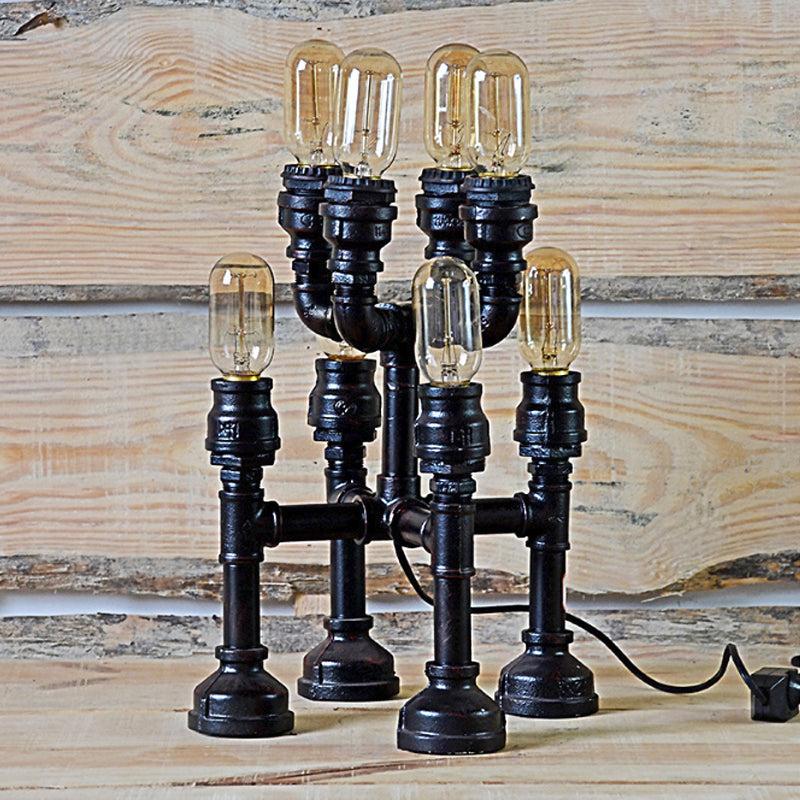 Steampunk Open Bulb Table Lamp - Multi Light Metallic Lighting In Black 8.5/14 Width Ideal For