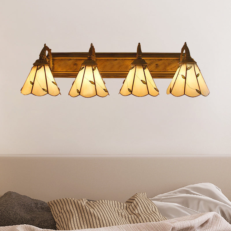Rustic Loft Stained Glass Leaf Wall Sconce Light With 4 Lights - Beige Bathroom Vanity Lighting