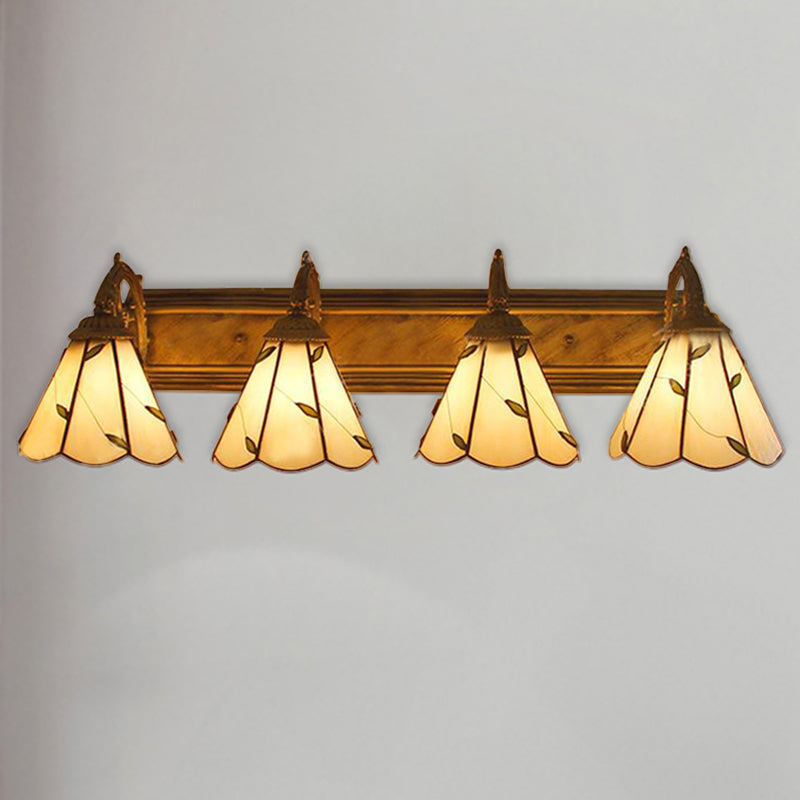 Rustic Loft Stained Glass Leaf Wall Sconce Light With 4 Lights - Beige Bathroom Vanity Lighting