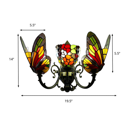 Stained Glass Butterfly Wall Sconce With 3 Heads For Living Room Lighting