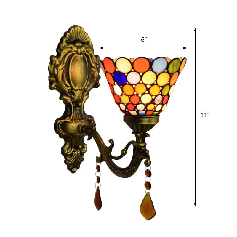 Tiffany Agate Glass Bell Wall Sconce In Antique Brass For Stairway Lighting