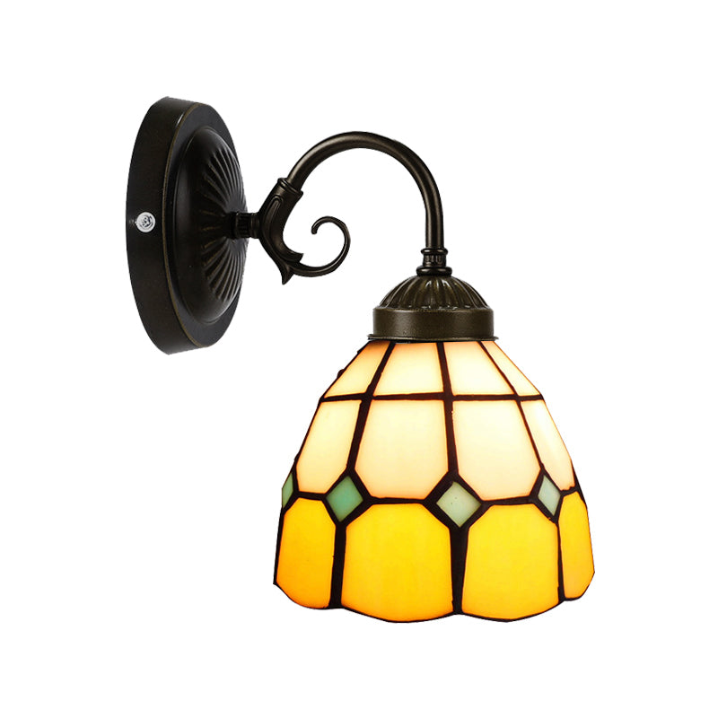 Tiffany Style Yellow Wall Sconce With Art Glass Dome For Bedroom Gallery