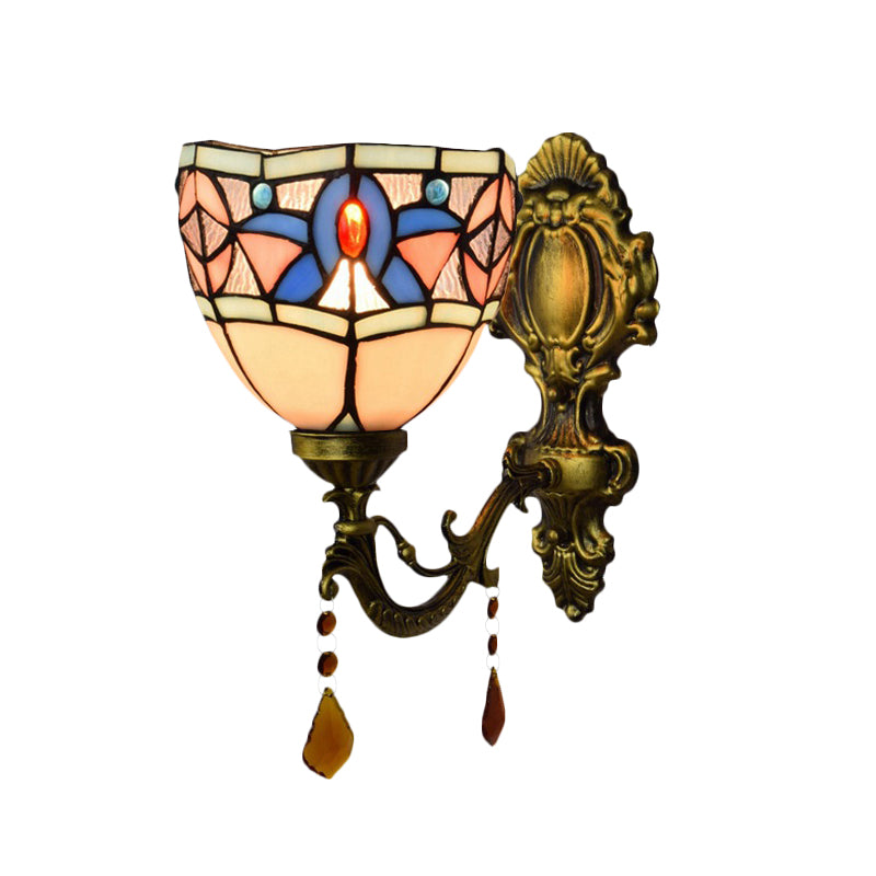 White Stained Glass Wall Sconce - Tiffany Classic Design With Agate Accent Bedroom Lamp