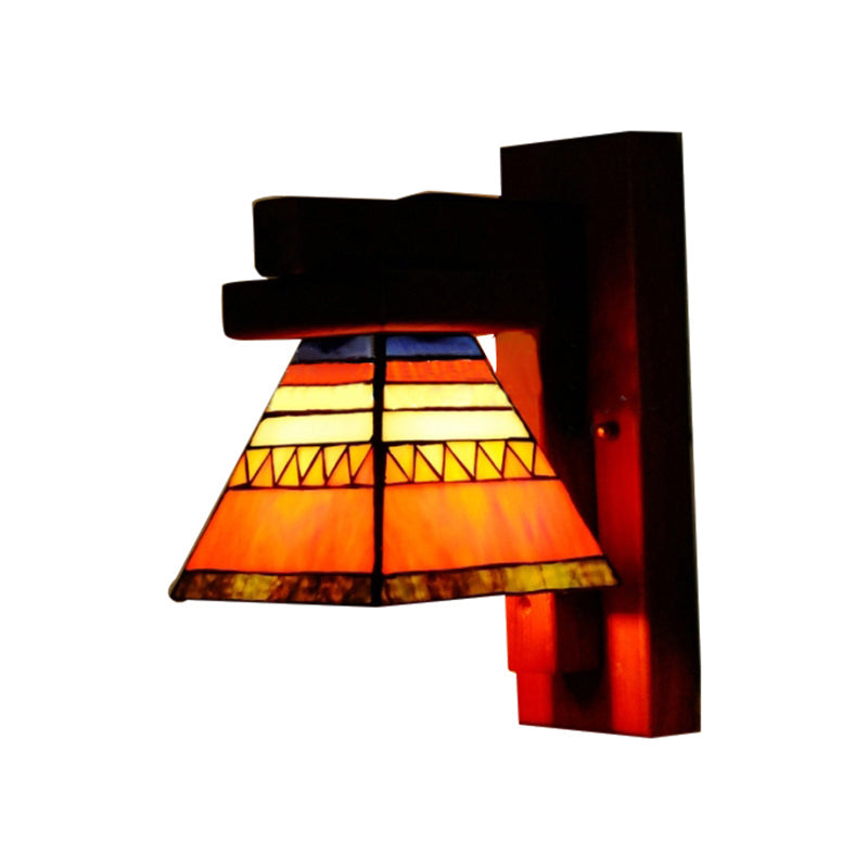 Tiffany Traditional Orange Stained Glass Wall Lamp - Craftsman Style For Bedroom