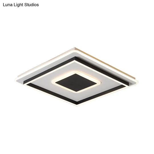 18’/21.5’/35.5’ Wide Led Flush Mount Light - Black Square/Rectangular Fixture For Living Room