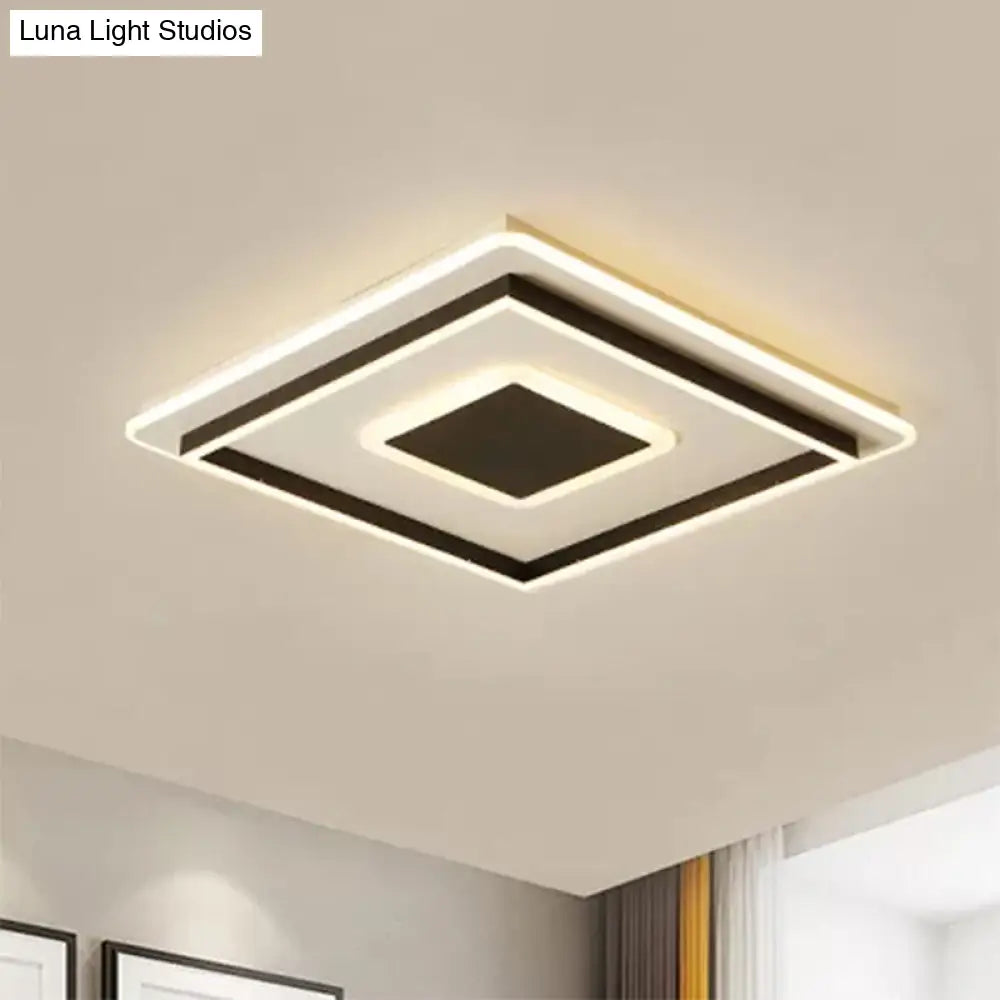 18/21.5/35.5 Wide Led Flush Mount Light - Black Square/Rectangular Fixture For Living Room With