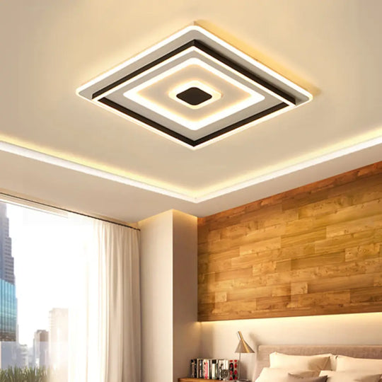 18’/21.5’/35.5’ Wide Led Flush Mount Light - Black Square/Rectangular Fixture For Living Room