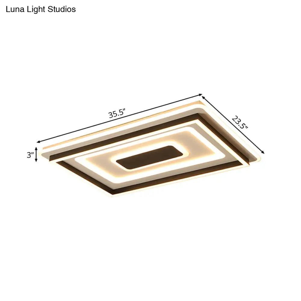 18’/21.5’/35.5’ Wide Led Flush Mount Light - Black Square/Rectangular Fixture For Living Room