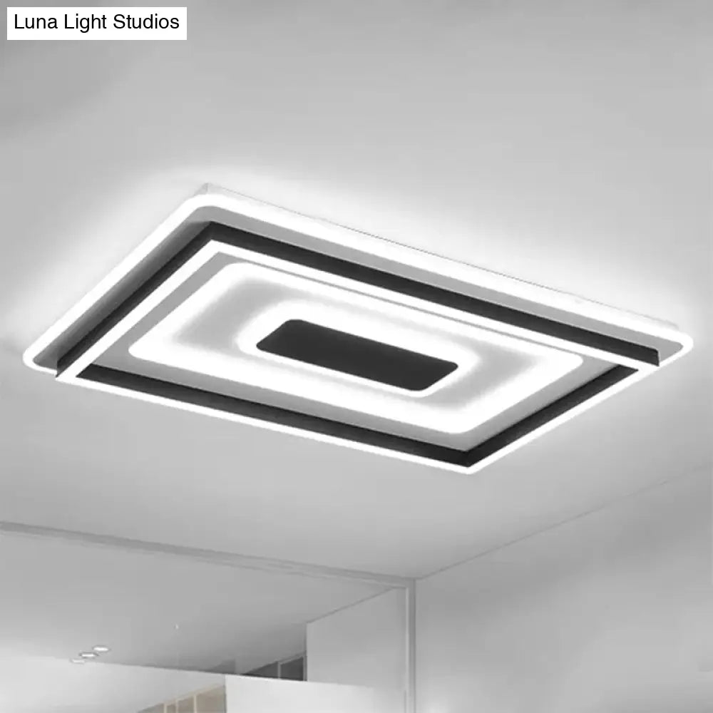 18’/21.5’/35.5’ Wide Led Flush Mount Light - Black Square/Rectangular Fixture For Living Room