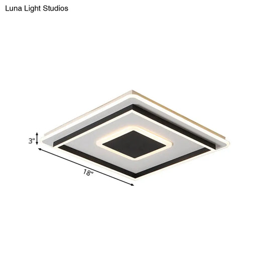 18/21.5/35.5 Wide Led Flush Mount Light - Black Square/Rectangular Fixture For Living Room With