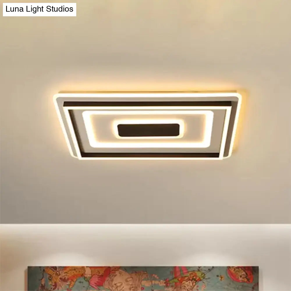 18/21.5/35.5 Wide Led Flush Mount Light - Black Square/Rectangular Fixture For Living Room With