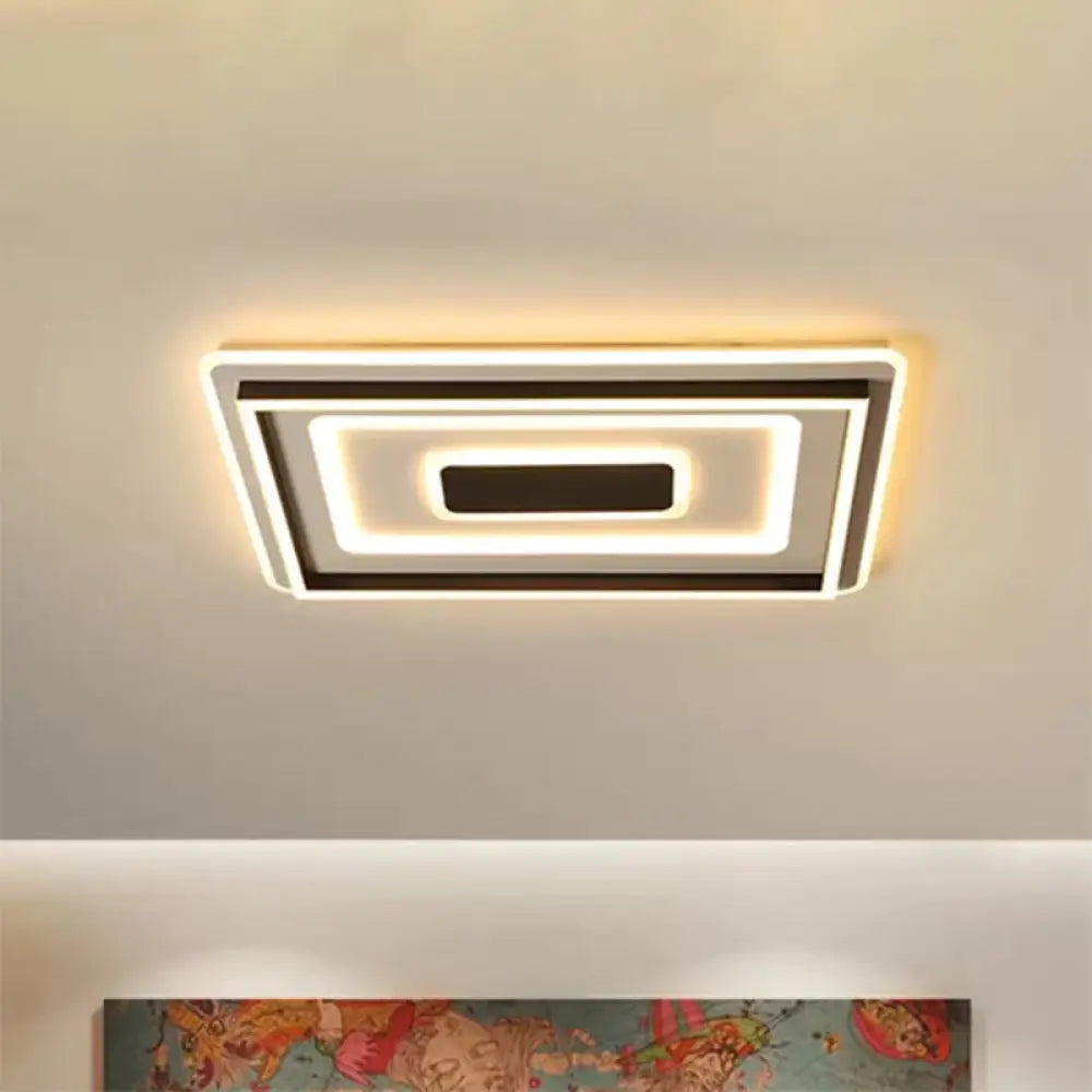 18’/21.5’/35.5’ Wide Led Flush Mount Light - Black Square/Rectangular Fixture For Living Room