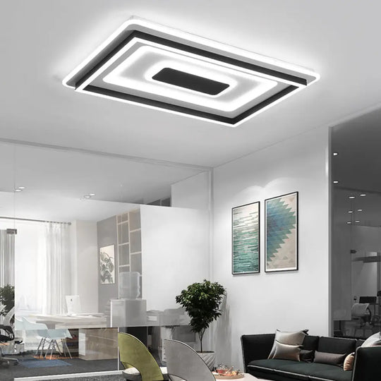 18’/21.5’/35.5’ Wide Led Flush Mount Light - Black Square/Rectangular Fixture For Living Room