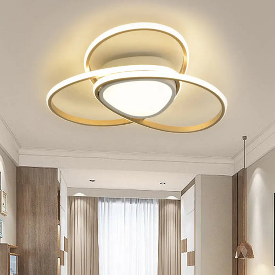 18’/21.5’ Contemporary Led Gold Finish Flush Mount Lamp - Acrylic Ceiling Light With 3 - Loop