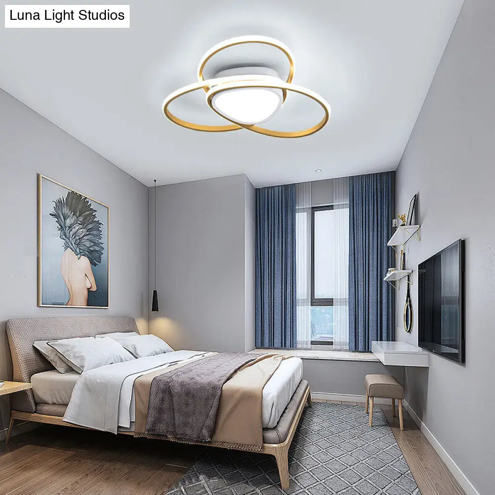 18/21.5 Contemporary Led Gold Finish Flush Mount Lamp - Acrylic Ceiling Light With 3-Loop Design